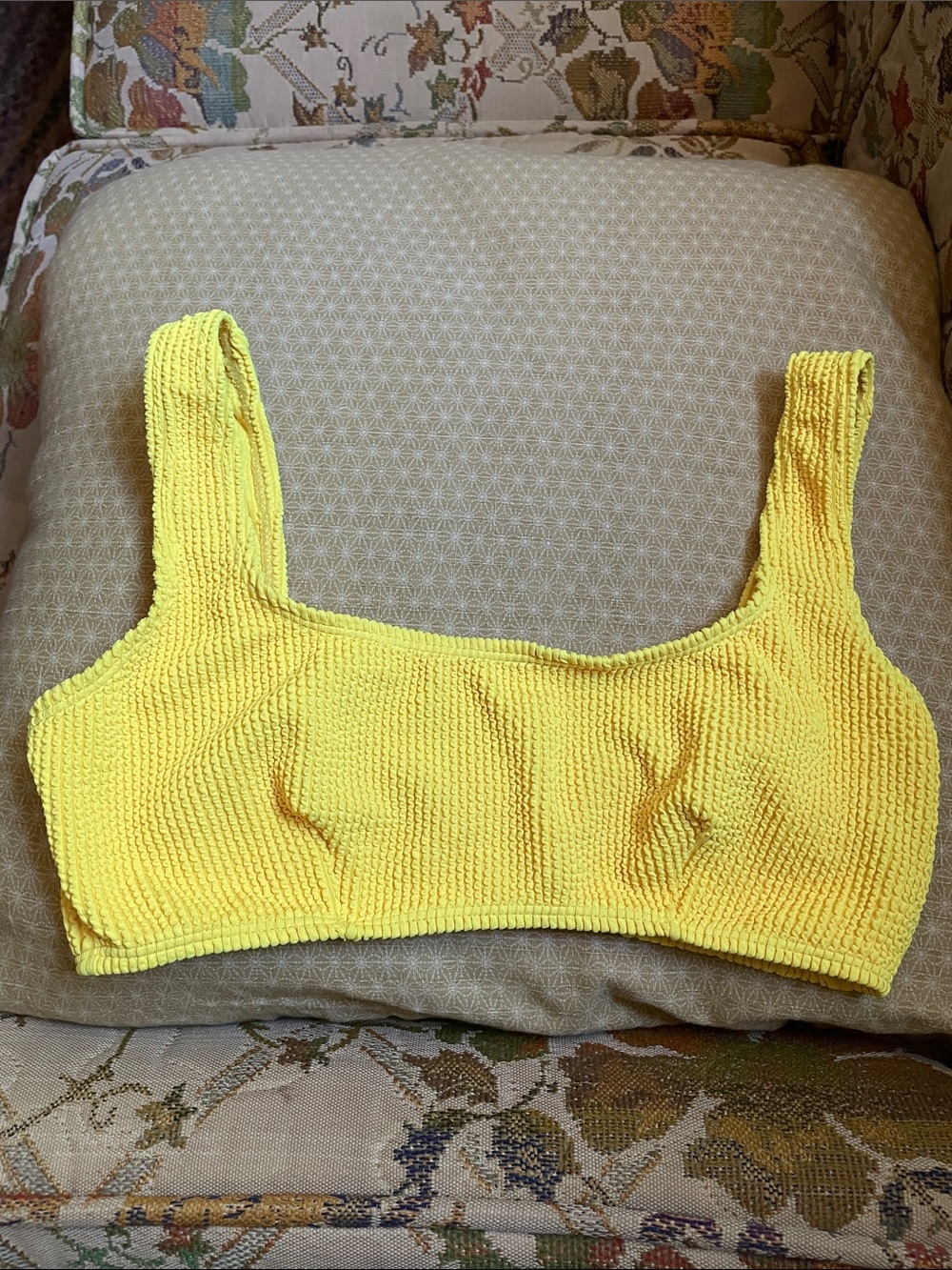 Yellow Crinkle Textured Crop Bikini Top